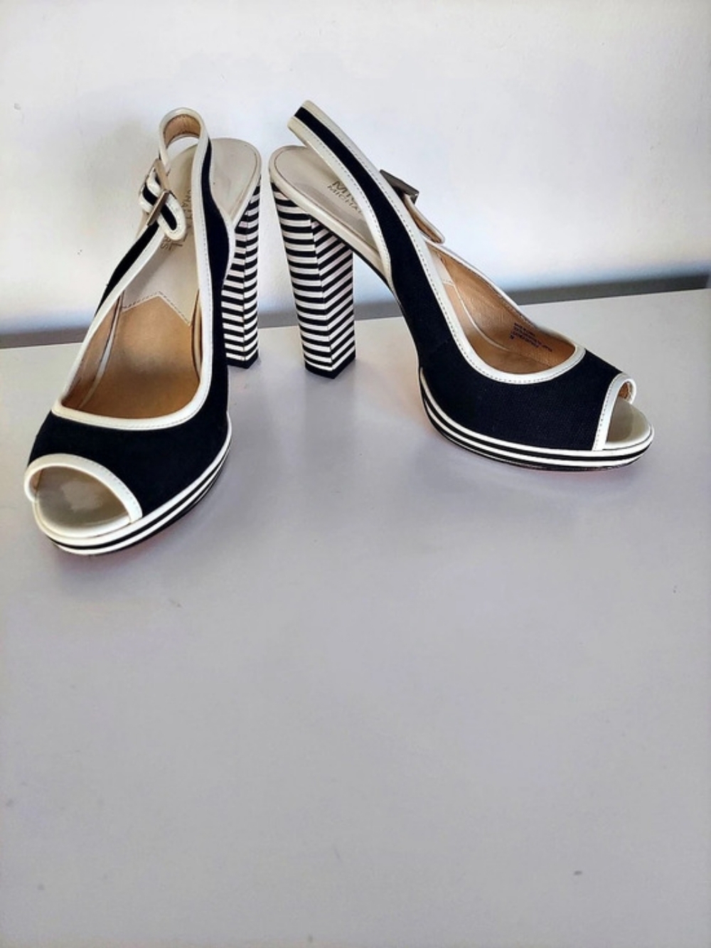 MICHAEL Kors Striped Wedge Sandals in Black & White